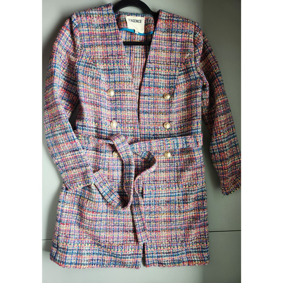 L'AGENCE Zuri Tweed Belted Jacket Size 4 Pink Multi #1G506 - Picture 2 of 13